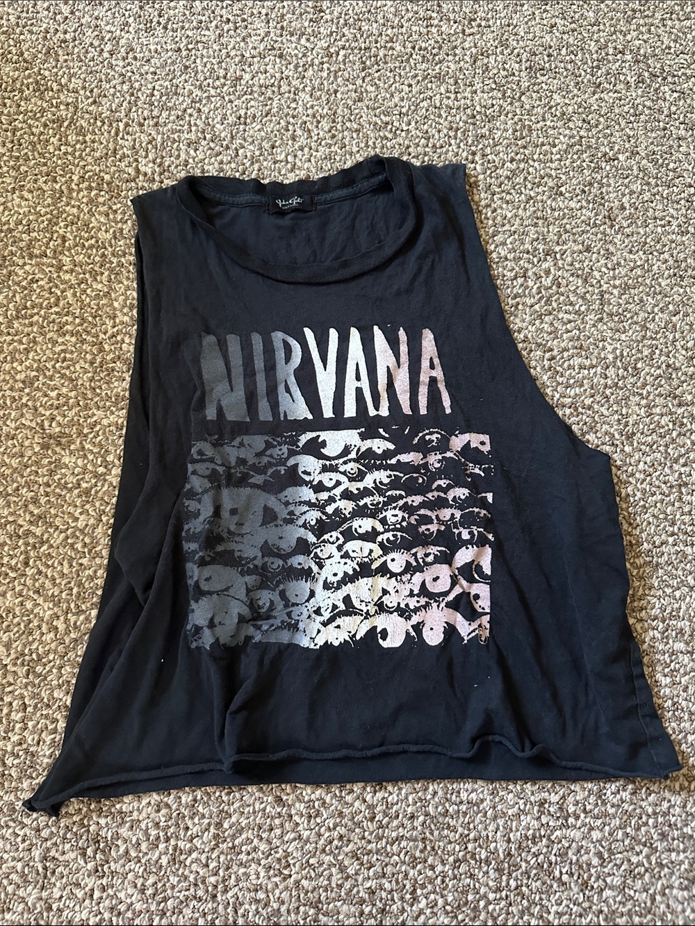 NIRVANA Black Muscle Tee with Faded Silver-Pink Graphic